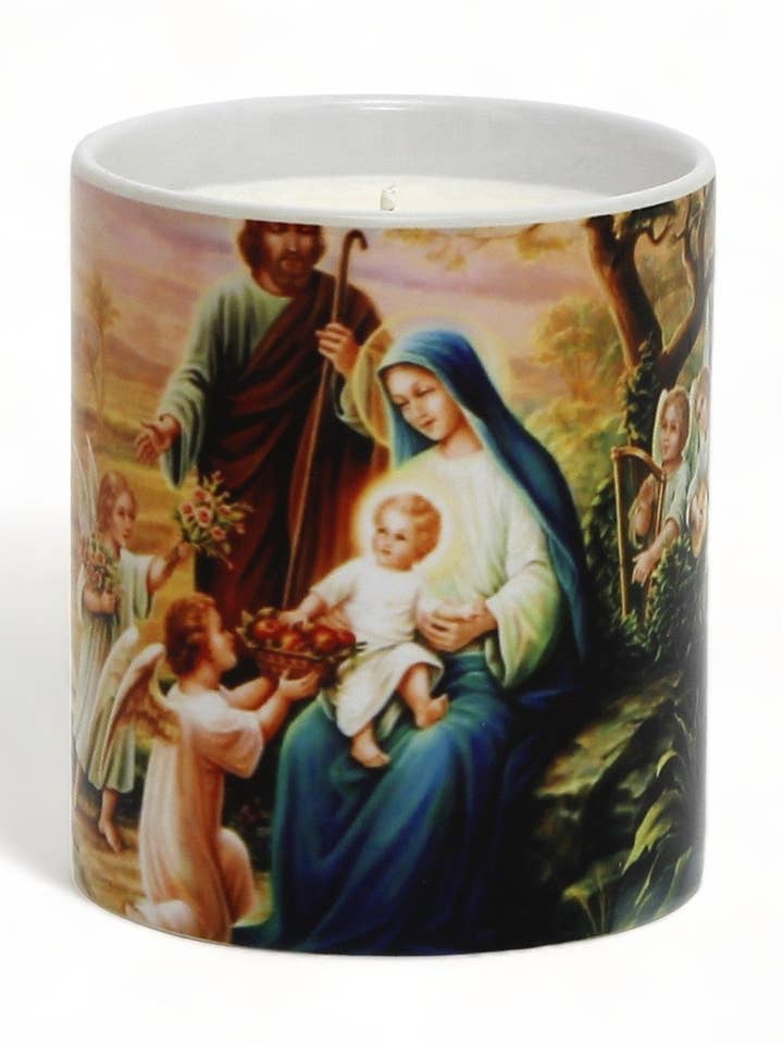 BOUGIES CHRÉTIENNES : Bougie de Prière - Bougie en Cire de Soja en Porcelaine - Sainte Famille de Nazareth pour la vente par SublimArt