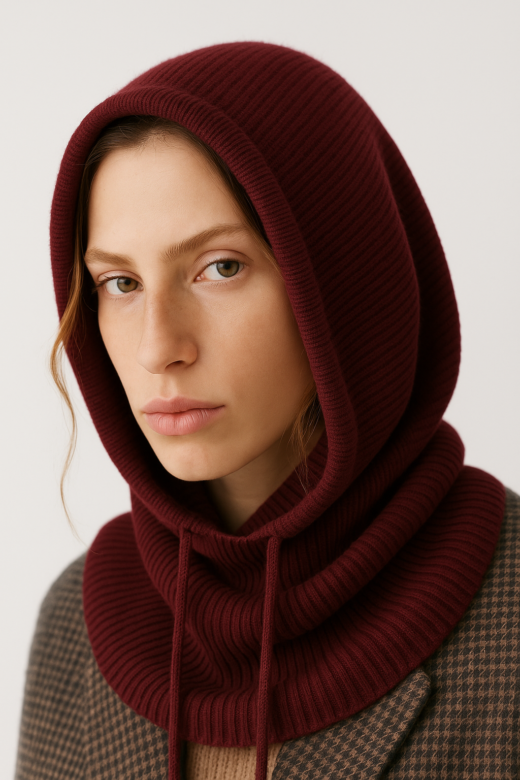 SUNNY STUDIO - Wholesale Poncho - Women's - Ribbed knit balaclava with adjustable drawstrings6