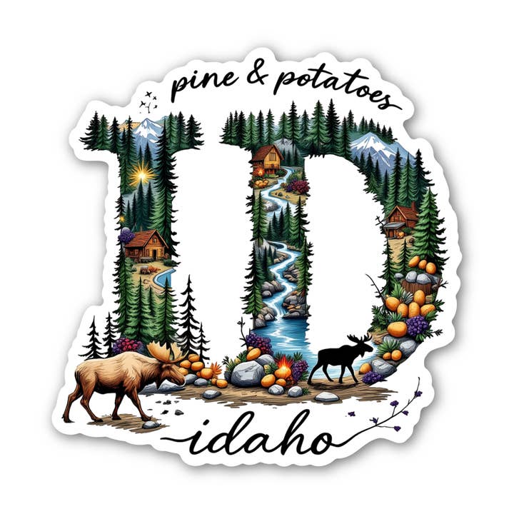 Idaho Kiefer & Kartoffeln Aufkleber | Idaho Aufkleber | Vinyl Abziehbild für den Großhandel von PiggyPrintStickers