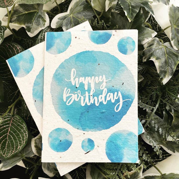 Happy Birthday plantable card - blue dots for wholesale by Arthur&Luna