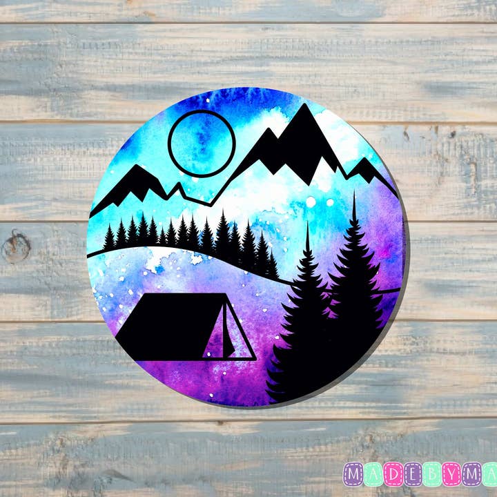 Trees Mountains and Moon Sticker |Sticker or Magnet for wholesale by Handmade by Marlayna