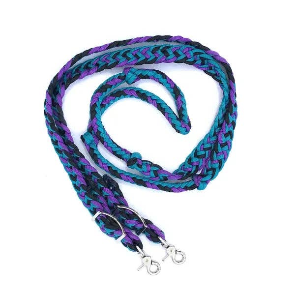 Smart Horse Gear – wholesale Horseback riding gear – Braided Barrel / Roping Reins 8 ft with 2 Nickel Plated Scissor Snaps Multi Tone Colors11