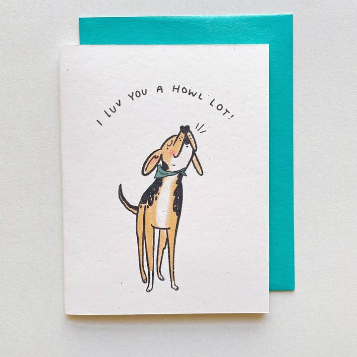 Kendra Lee Miller Art - Wholesale Love Card - I Love You a Howl Lot Hound Dog Card (Blue Envelope)1