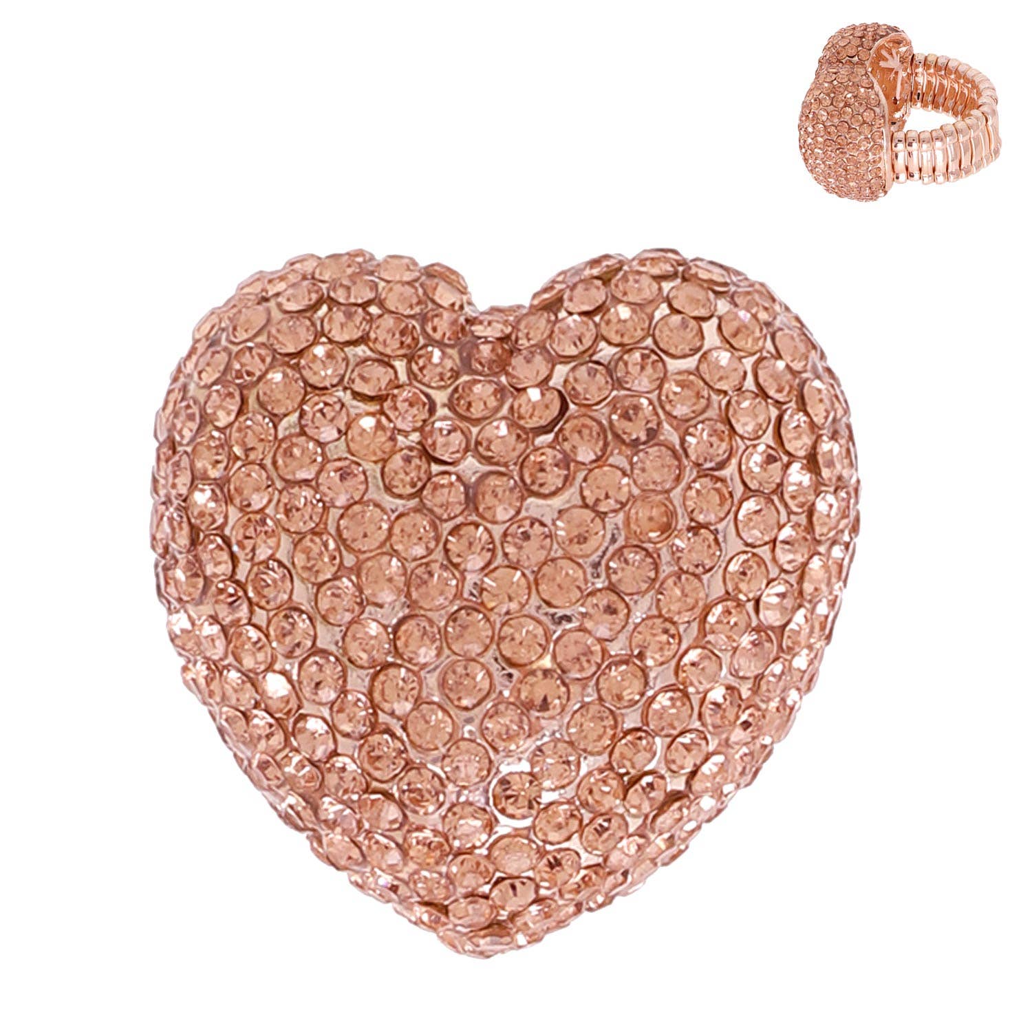SP Sophia Collection - Wholesale Cocktail/Statement Ring - Crystal Rhinestone Pave Heart Shaped Stretch Ring5