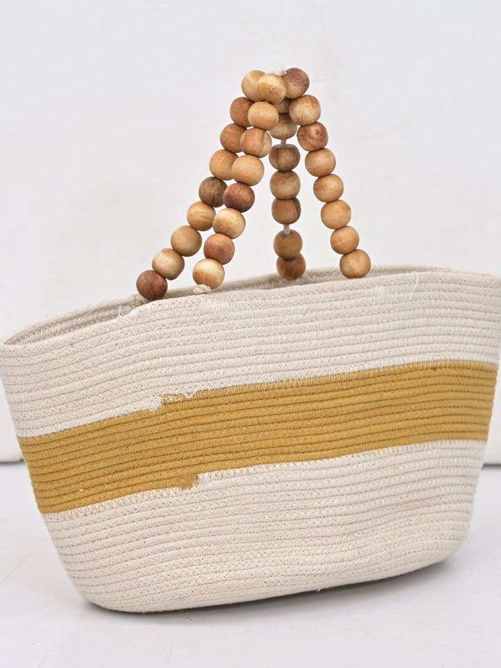 Borse a Mano a Righe Gialle con Perline di Legno - Piccole per la vendita all'ingrosso da parte di Atolia Designs