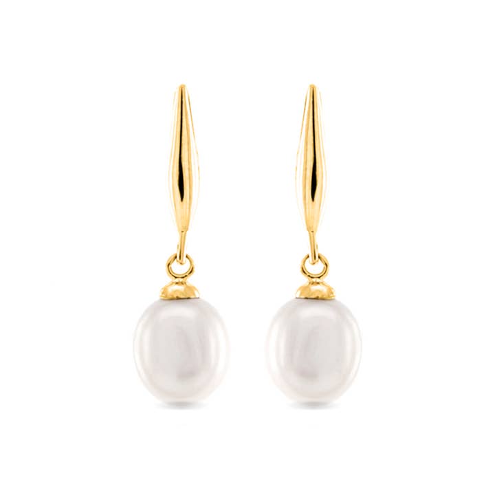 Luxenter - Wholesale Dangle Earrings - Pendientes de Plata de Ley 925 con Perla Blanca acabados en oro amarillo de 18K - Essential