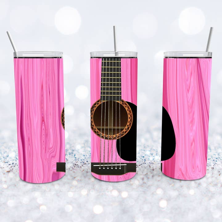 Bright Pink Acoustic Guitar Tumbler for wholesale by Beyond Bayside