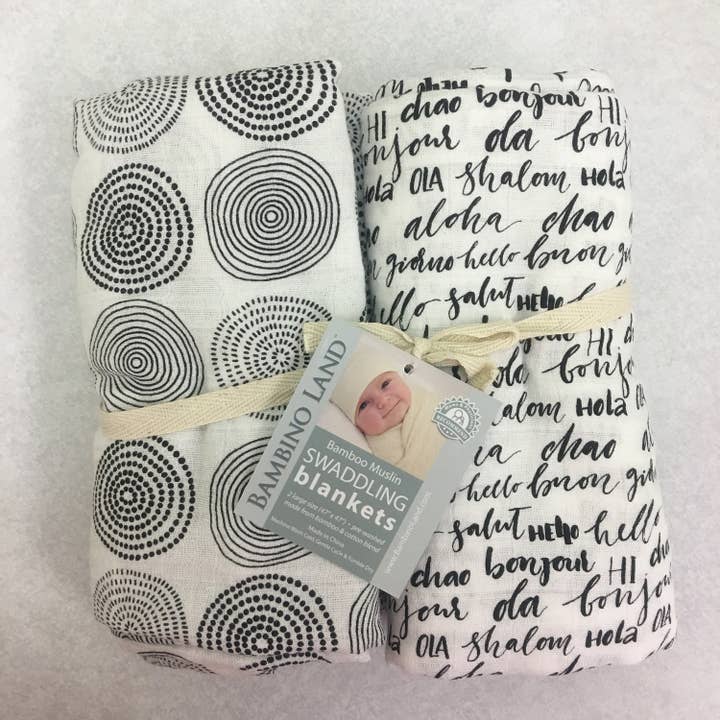 2-pack - Cirklar & Hello Muslin Swaddles för wholesale av Bambino Land