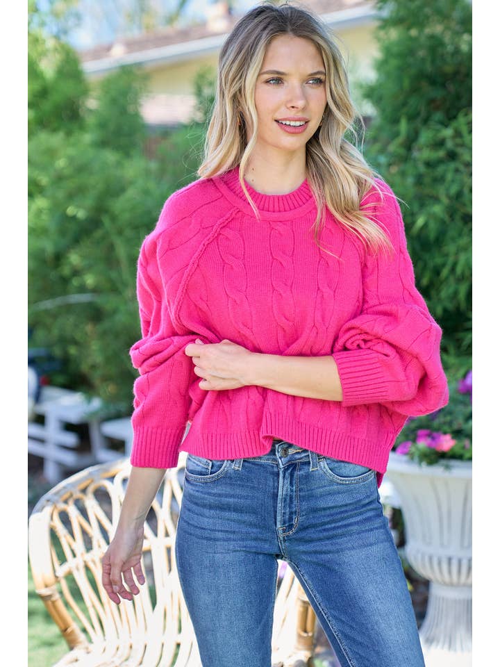 Nicabel - Wholesale Knit Sweater - Women's - Plus raglan sleeve cable knit sweater-PSW941912