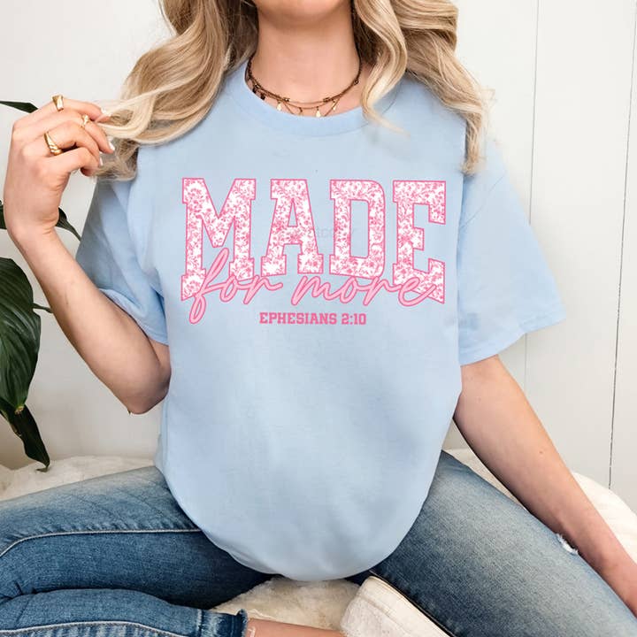 Made For More Pink Toile DTF Heat Transfer for wholesale by Trendy Transfers