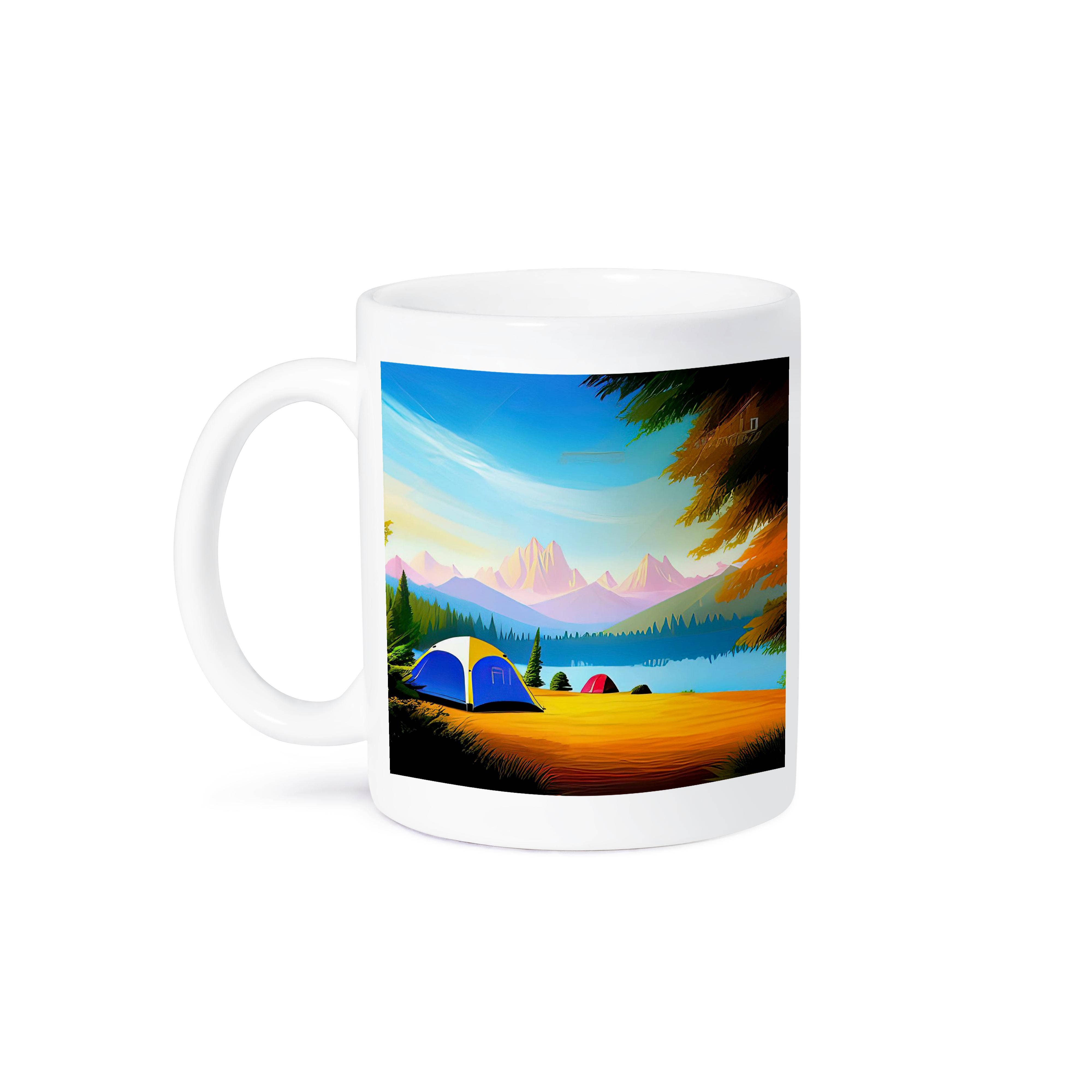 3dRose - Vente Tasse à café - 3dRose, Beau paysage de tentes près du lac de montagne. Cadeau pour campeur heureux, Tasse8