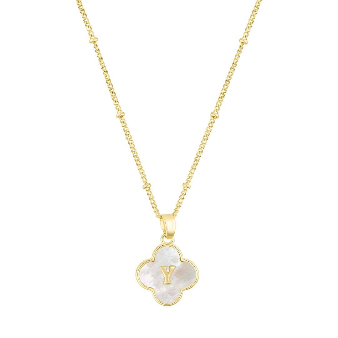 Adornia - Wholesale Pendant/Charm Necklace - 14k Gold Plated Mother-of-Pearl Initial Clover Necklace23