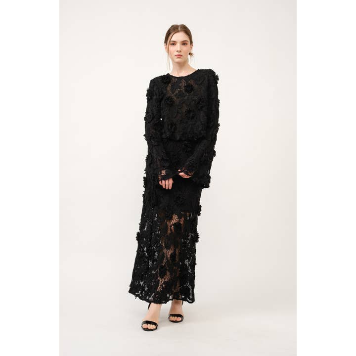 Høj Talje Blomstret Blonde Maxi Nederdel for engroshandel hos INA