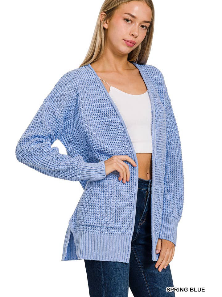 42POPS - Vendita all'ingrosso Cardigan - Donna - Cardigan aperto a maglia bassa a nido d'ape14
