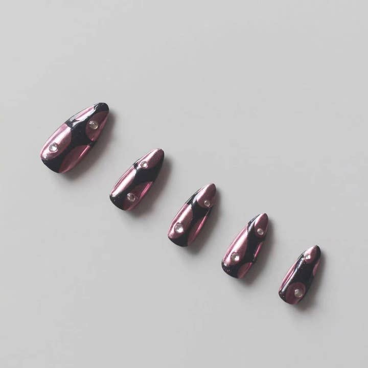 Giltter Abstract Gelpresse für Nägel, handgefertigt, mittelgroß, mandelfarbenes Strass-Design für den Großhandel von vibeficant