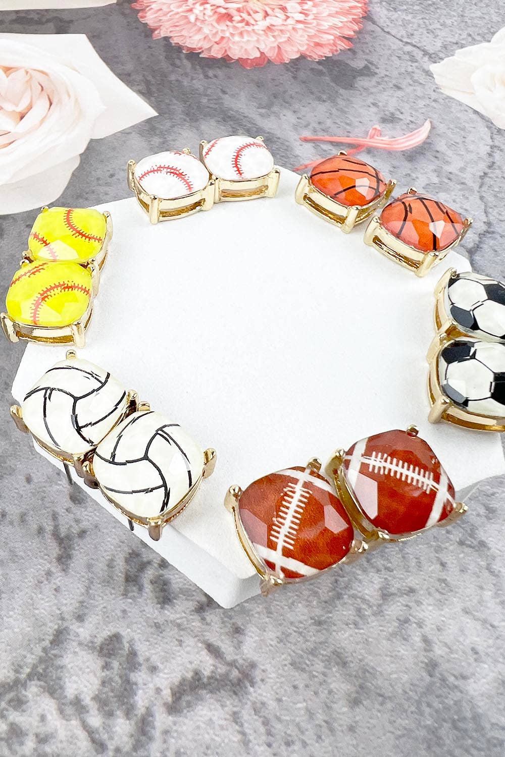 JHP Collection - Wholesale Stud/Post Earrings - RECTANGULAR SHAPE SPORTS BALL STUD EARRINGS18