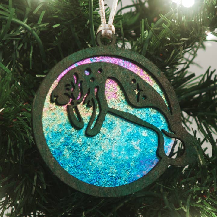 Dee Janssen GlassWorks - Wholesale Ornament - Manatee Ornament - Wood & Glass1