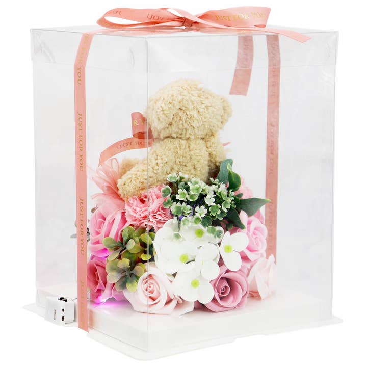 ASSORTED Mini Bear Soap Rose Dome Led Gift Box - 9 Inch for wholesale on Faire3