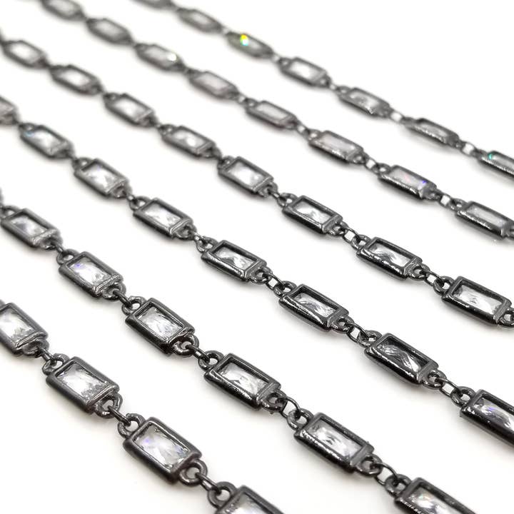 findings4uGem - Wholesale Link & Chain Necklace - CZ Rectangle Diamond Micro Pave Link Chain By Yard, CH0096