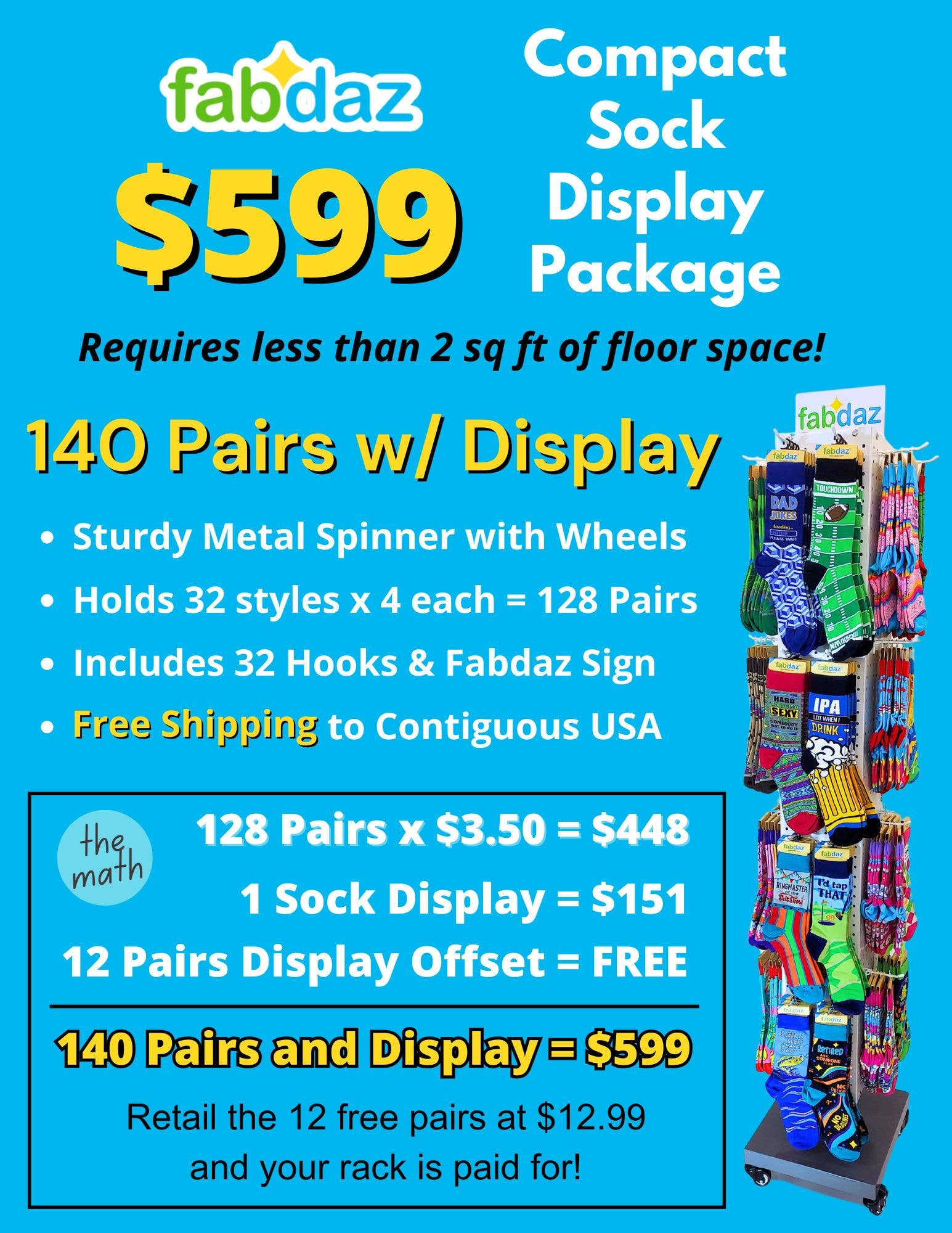 Fabdaz - Wholesale Retailer Display - Apparel - Compact Socks Display Package - Includes 140 Pairs of Socks2