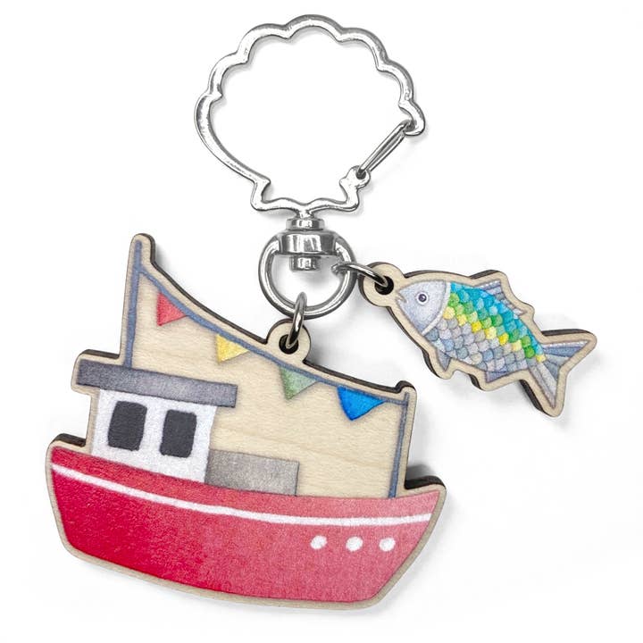 Fishing Boat Keyring - Wooden Keychain - Seaside Gifts for wholesale by East Neuk Beach Crafts