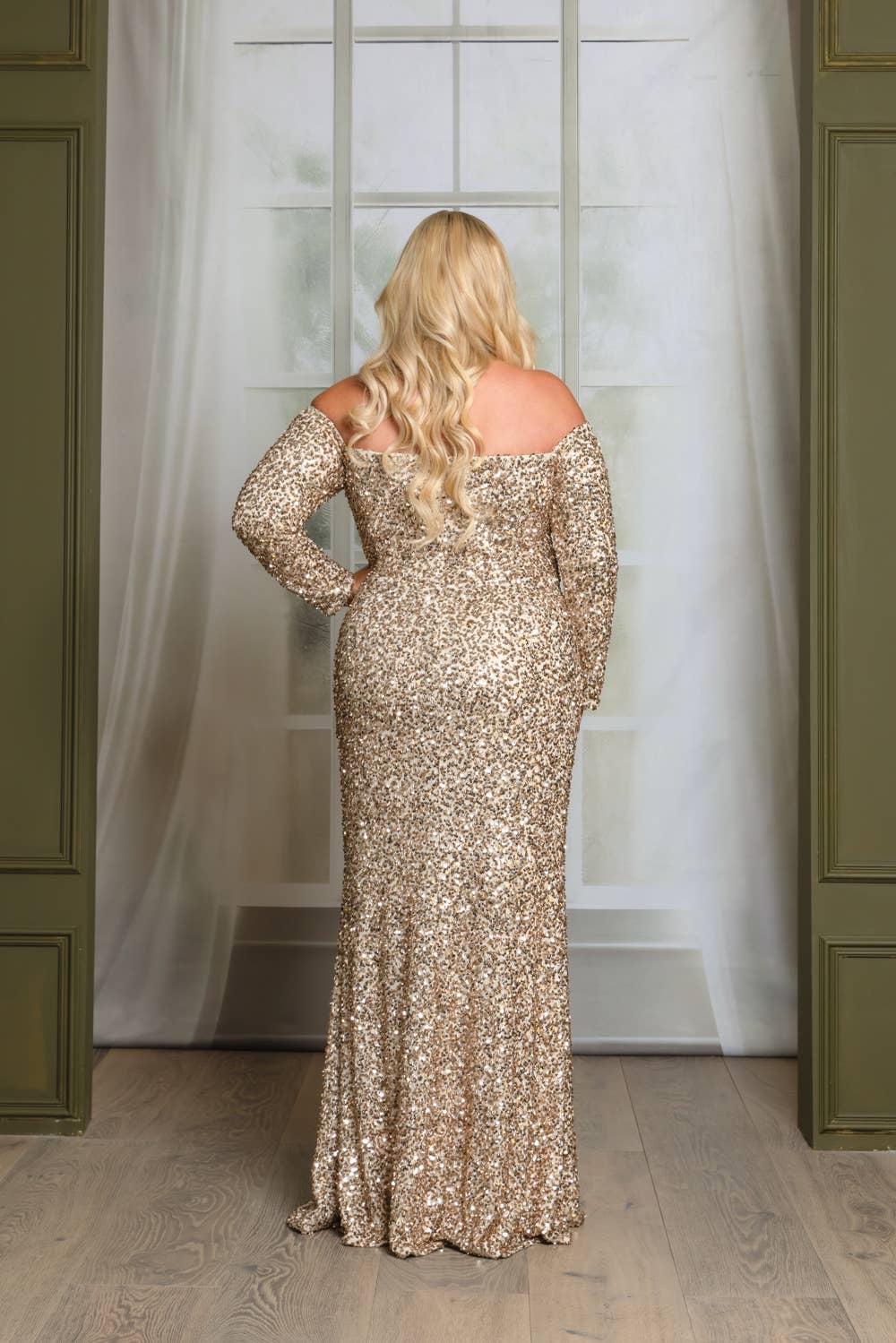 RICARICA INC. - Wholesale Gown - Women's - P1641P9-PLUS SIZE LONG SLEEVE OFF SHOULDER MAXI DRESS 24