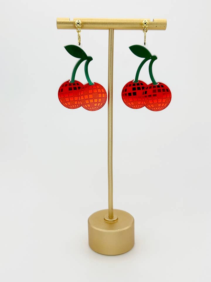 Akryl Disco Cherry øreringe for engroshandel hos Rayne Cloud Creations