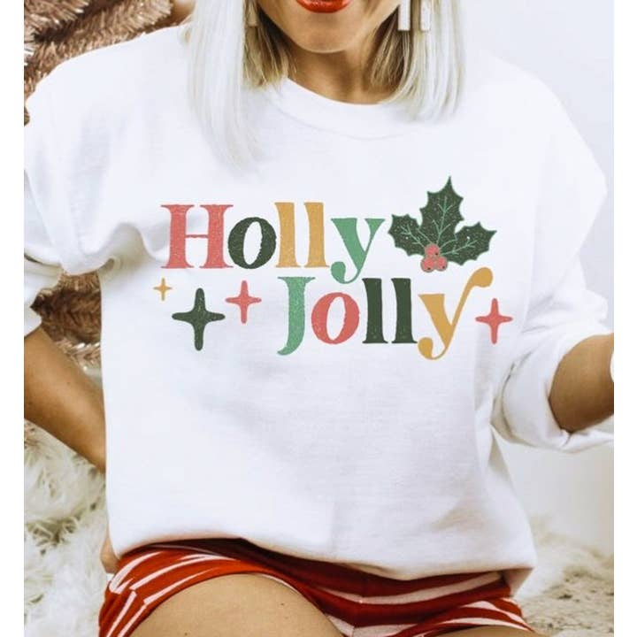 Holly Jolly Crew Sweatshirt for wholesale by Peach Closet