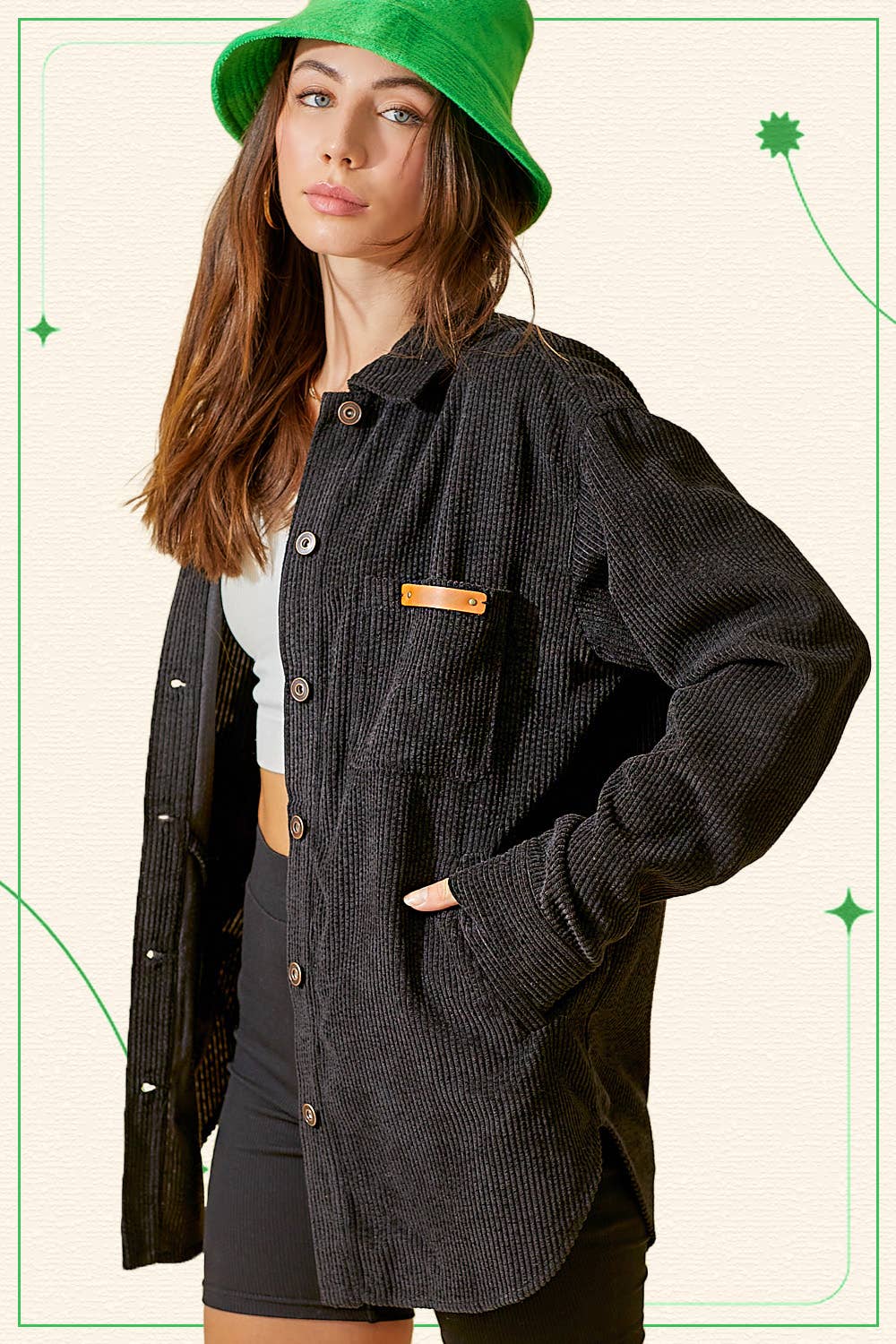 La Miel - Wholesale Shirt Jacket/Shacket - Women's - JKT1767-Loose Fit Button Down Corduroy Shacket with Pockets4