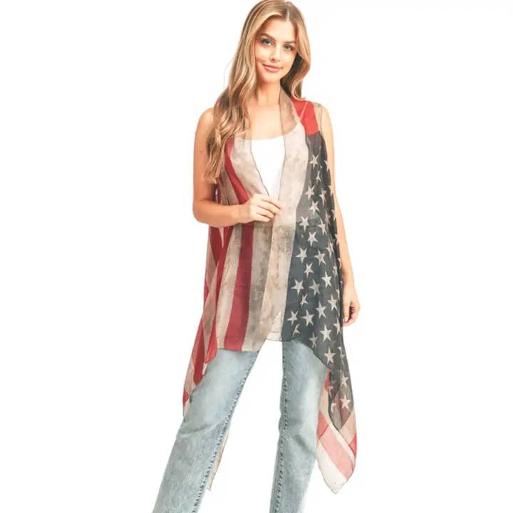Vintage Americana Flag Printed Vest for wholesale by Rope & Spurs