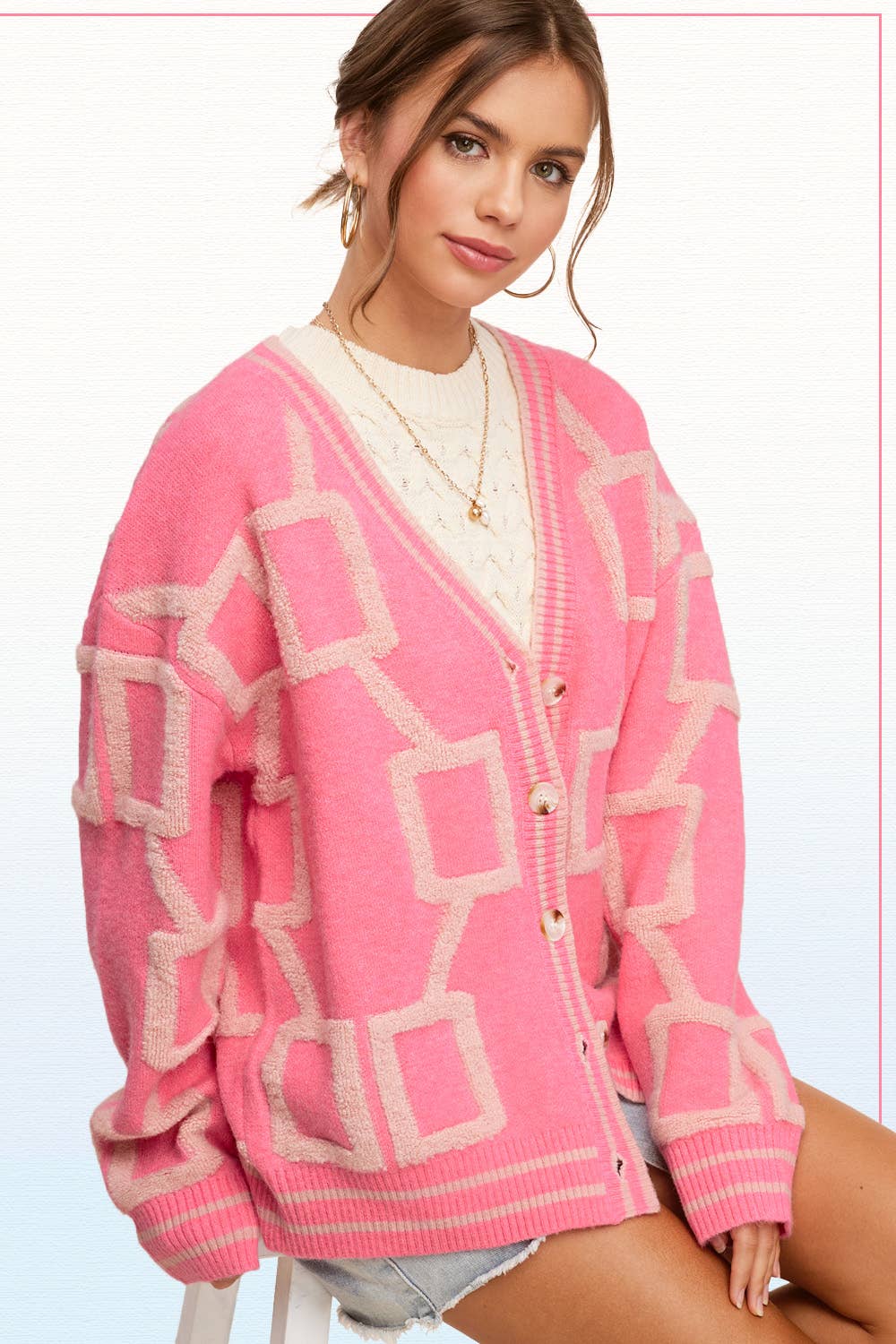 La Miel - Wholesale Cardigan - Women's - HCC2177-Loose Fit Drop Shoulder Cozy Knit Cardigan4