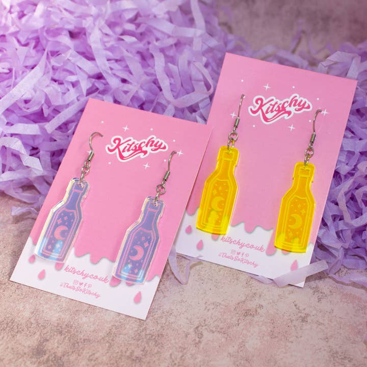 Lunar Elixir Potion Earrings Laser Cut Acrylic for wholesale by Kitschy