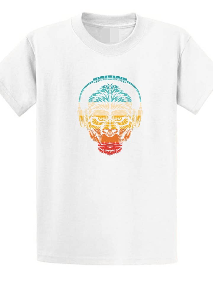 Second Ave Men's Monkey DJ Festival Summer White T Shirt for wholesale by Second Ave Gift Company