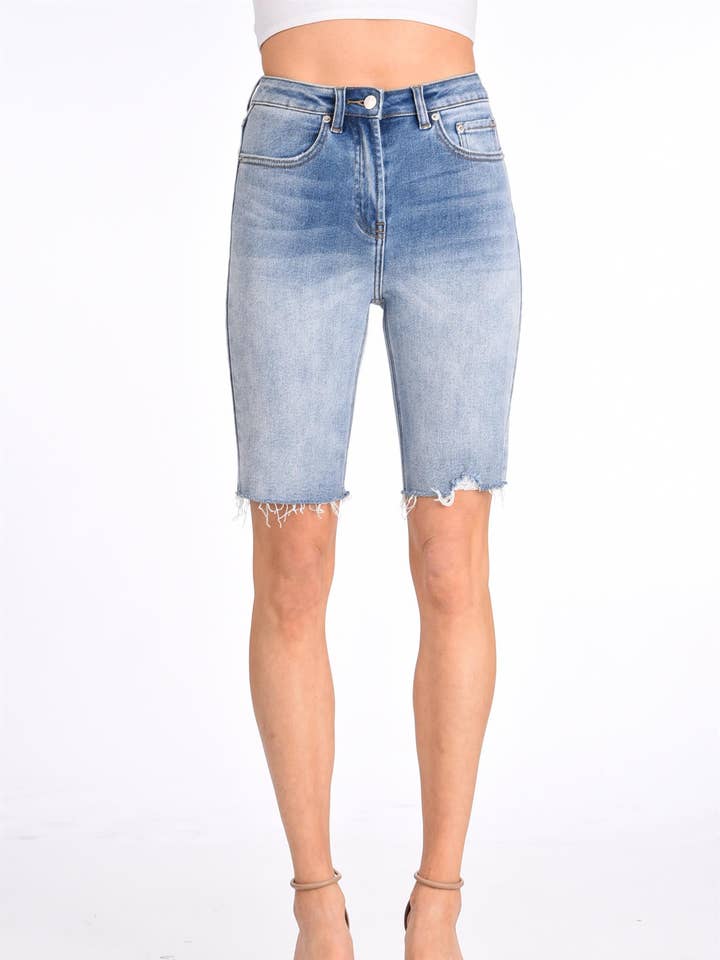 IB5386HU - Lavagem Leve - Calções Ganga Bermuda de Cinto Alto por atacado de I&M JEAN, INC.