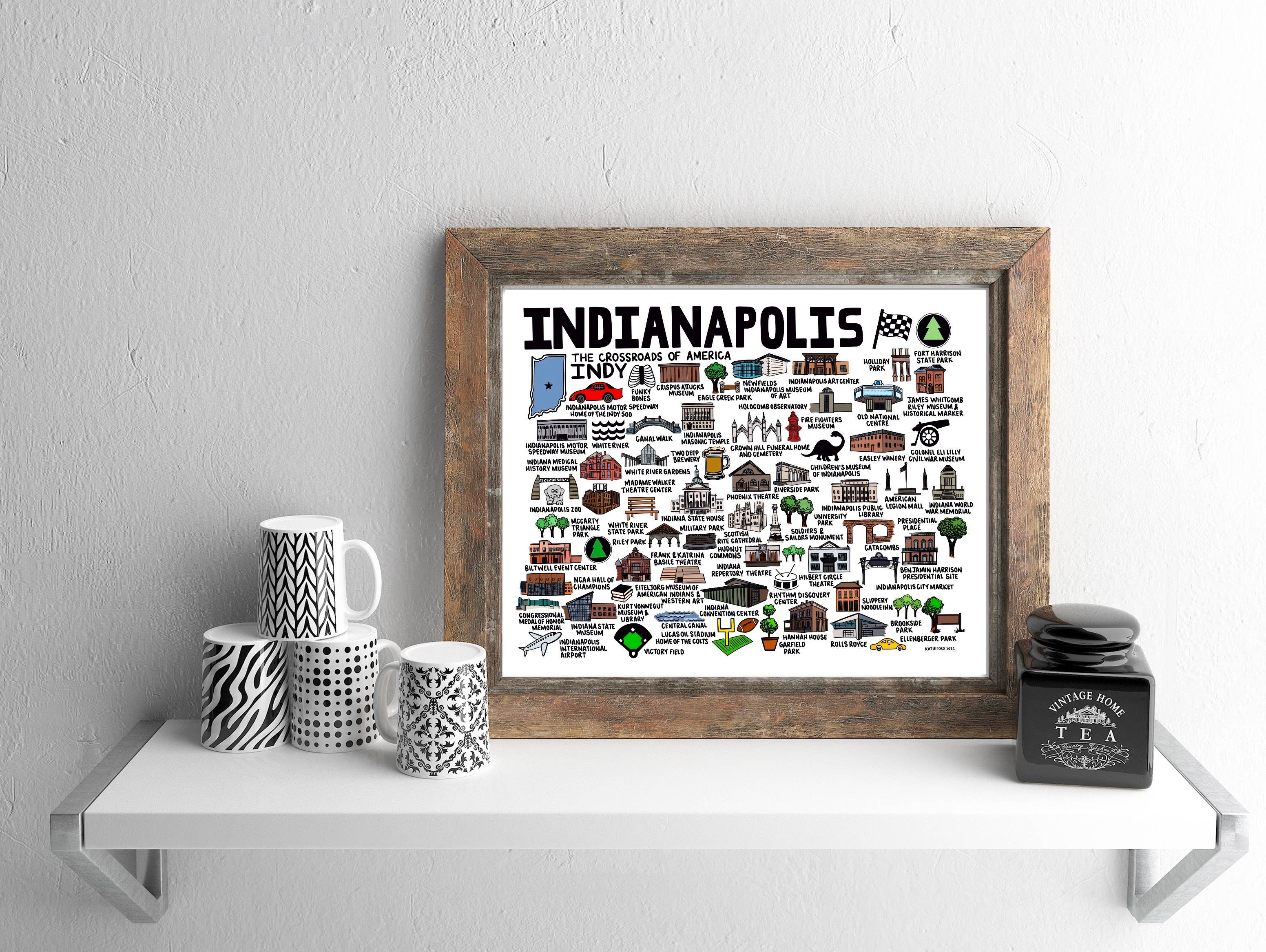 Whereabouts Shop - Wholesale Art Print - Indianapolis Map Color3