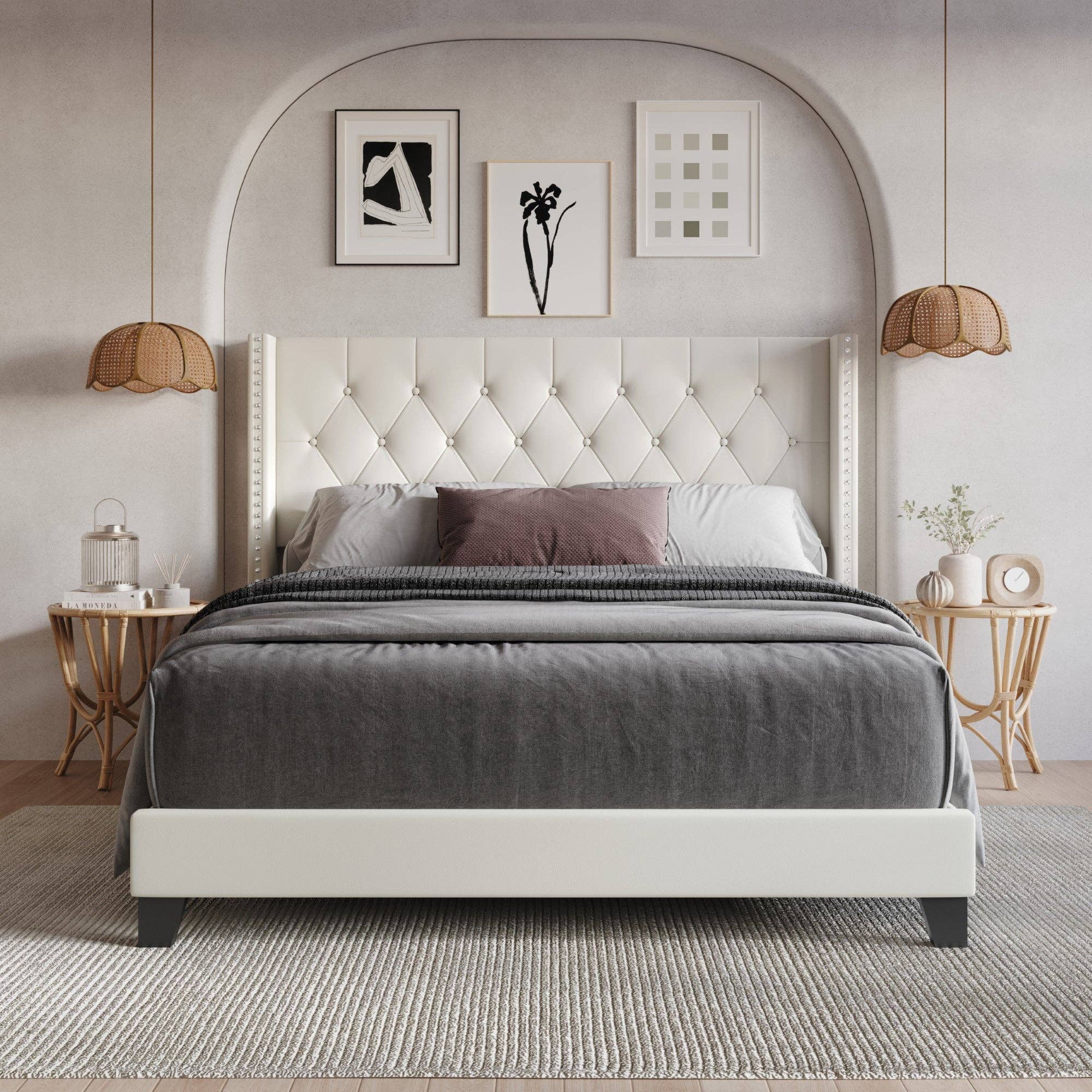 Home Design - Wholesale Bed - Homer Button-Tufted Wingback Upholstered Panel Bed Frame3