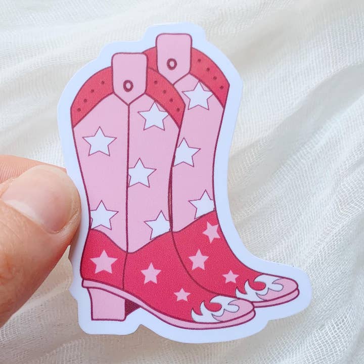 Roze Cowgirl Laarzen Western Vinyl Sticker voor wholesale door Tiny Acres Co