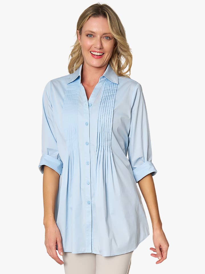 Women's Button-Front Shirt Top Pintuck Tunic for wholesale by Stella Carakasi