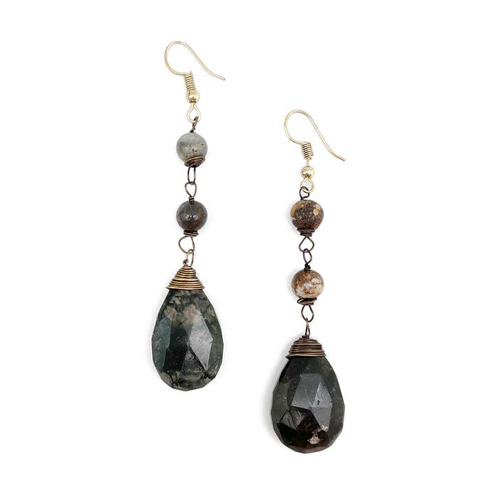 Anju Jewelry – wholesale Hängande örhängen – Banjara Halvädelstenar Sten Örhängen - Agate & Bloodstone