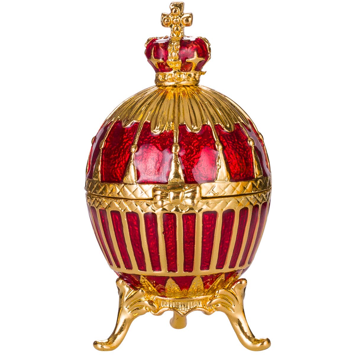 danila-souvenirs - Venta al por mayor Joyero/organizador de joyas - Joyero Faberge en forma de huevo acanalado con corona imperial roja0