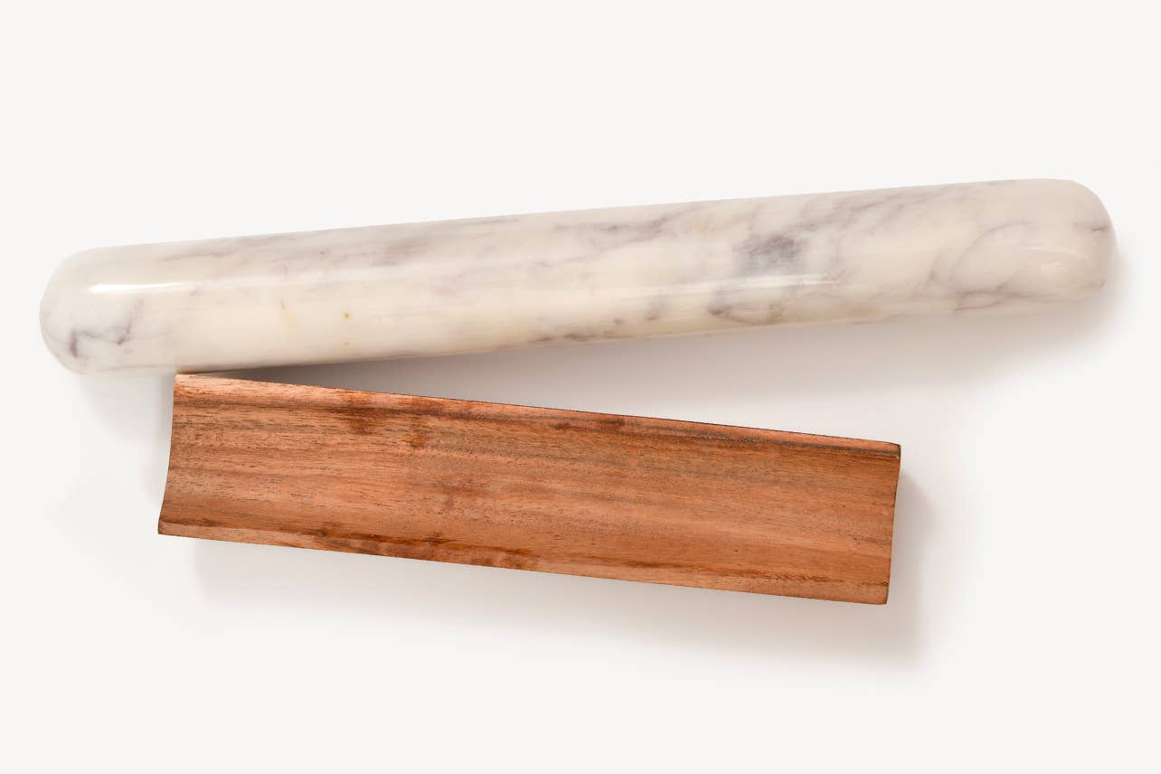 Verve Culture - Wholesale Rolling Pin - White Marble Rolling Pin and Wood Base2