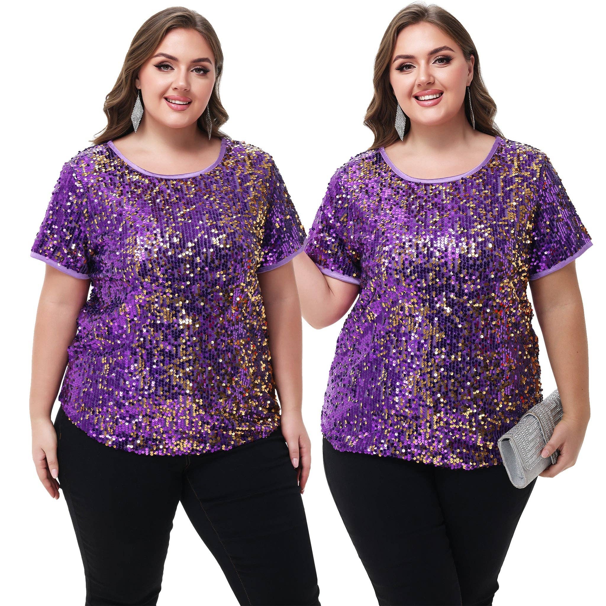 Anna Kaci Wholesale - Wholesale Blouse - Women's - Sequin Tops Plus Size Sparkle Glitter Party Blouse38