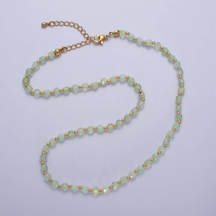 16 Inch Natural Prestolite Green Multifaceted Cube Gemstone w. Gold Bead Choker Necklace | WA-1446 Clearance Pricing for wholesale by Aim Eternal