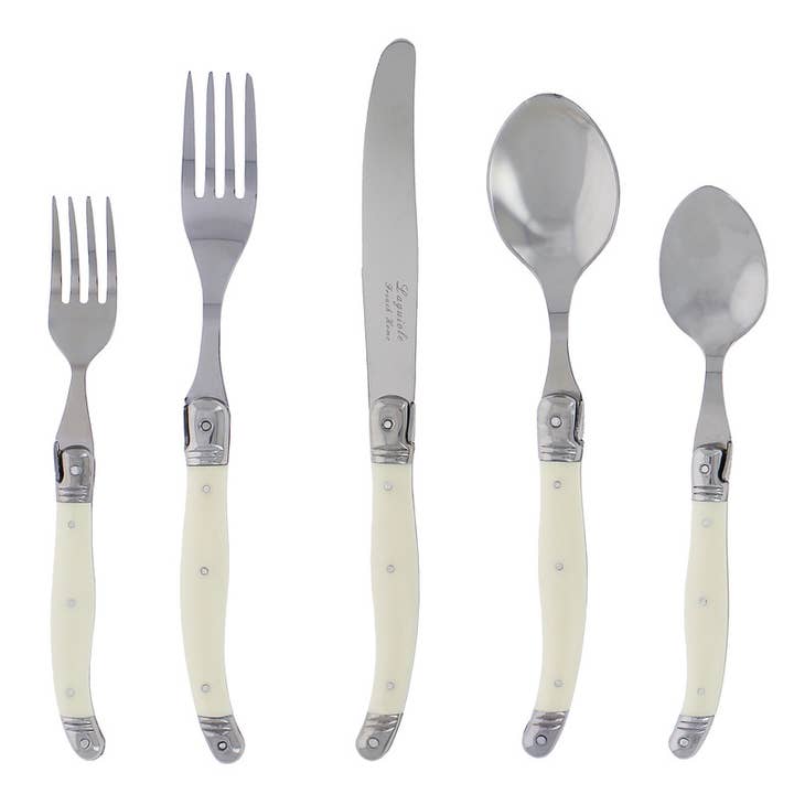 French Home - Wholesale Flatware Set - Laguiole 20-Piece Stainless Steel Flatware Set, Faux Ivory
