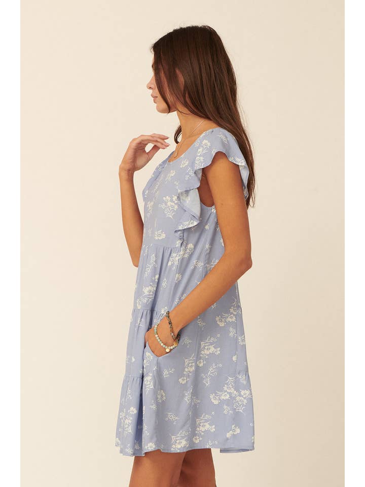 Promesa USA - Wholesale Dress - Women's - Floral Round Neck Ruffle Tiered Flare Mini Dress