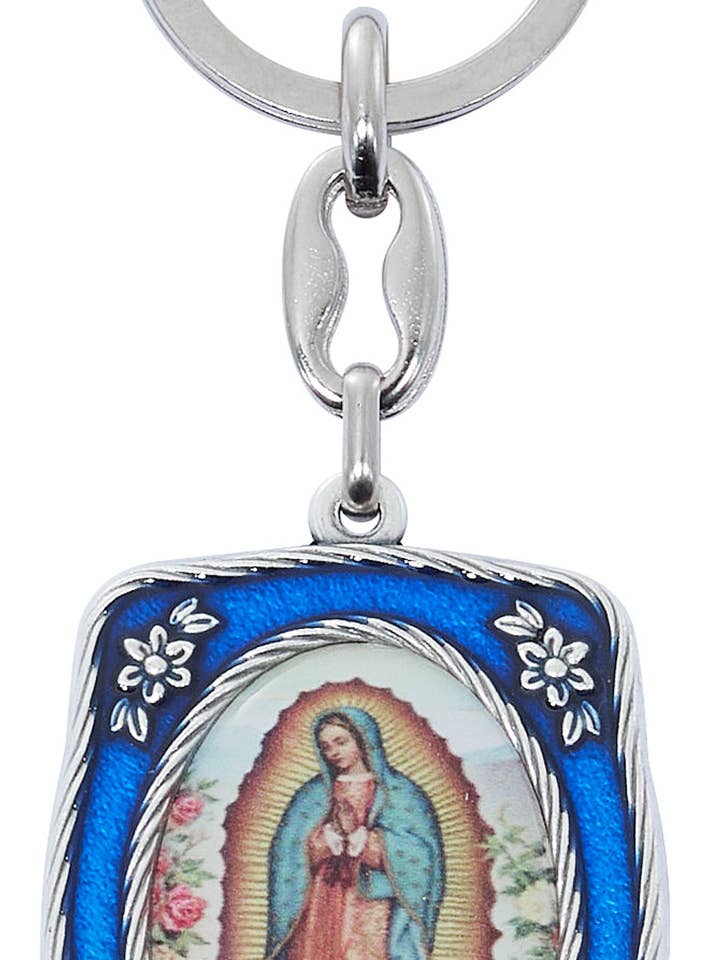 Religious & Catholic Keyring Keychain St. Mary Guadalupe Blu for wholesale by Hail Mary Gifts