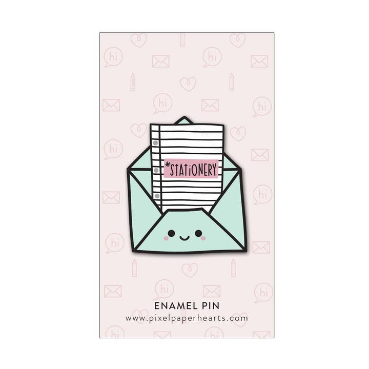 Stationery Enamel Pin for wholesale by pixel paper hearts