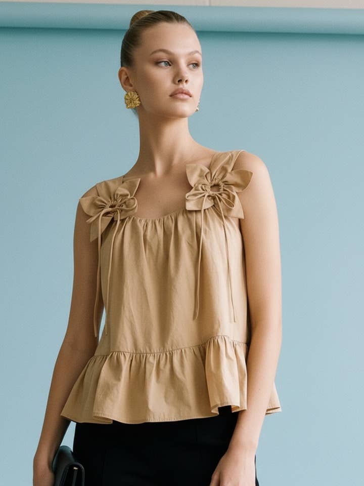 Floral Bow Accent Sleeveless Top for wholesale by Heyson