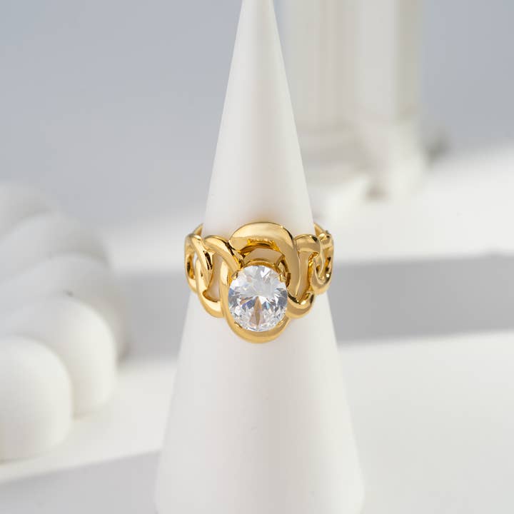 COSMOS - Wholesale Single Stone/Solitaire Ring - Adjustable Round Ring Shiny Crystal Elegant Stainless Steel