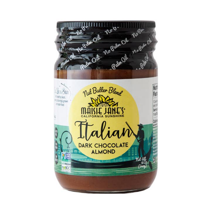 Italian Dark Chocolate Almond Butter (12 oz) for wholesale by Maisie Jane’s